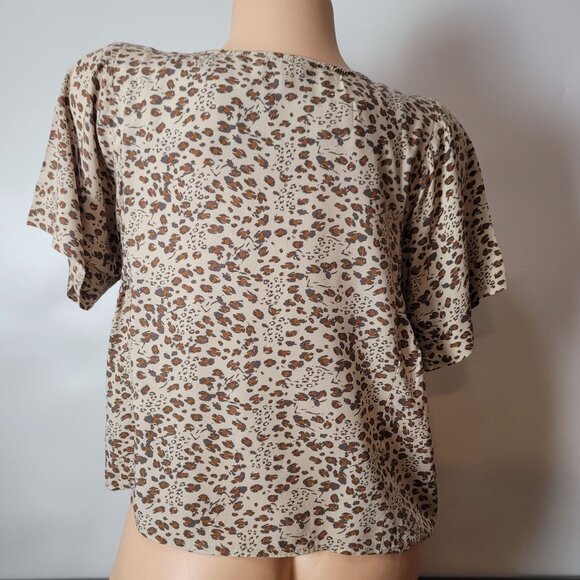 Velvet Heart Womens Leopard Print Short Sleeve Top S 100% Rayon Beige & Brown - Picture 9 of 13